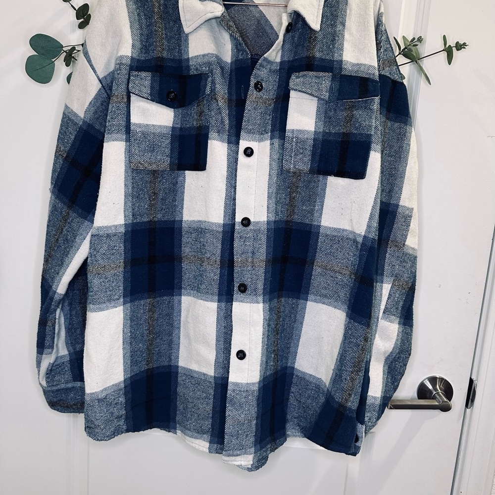Blue and White Plaid thick flannel.